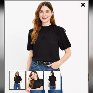 LOFT Ruffle Neck Balloon Sleeve Top